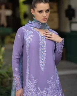 Sufyan Arman 3-Piece Women's Unstitched Embroidered Suit – Dhanak Fabric with Wool Dupatta in Purple
