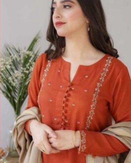 Sufyan Arman 3-Piece Women's Unstitched Embroidered Suit – Dhanak Fabric in Orange